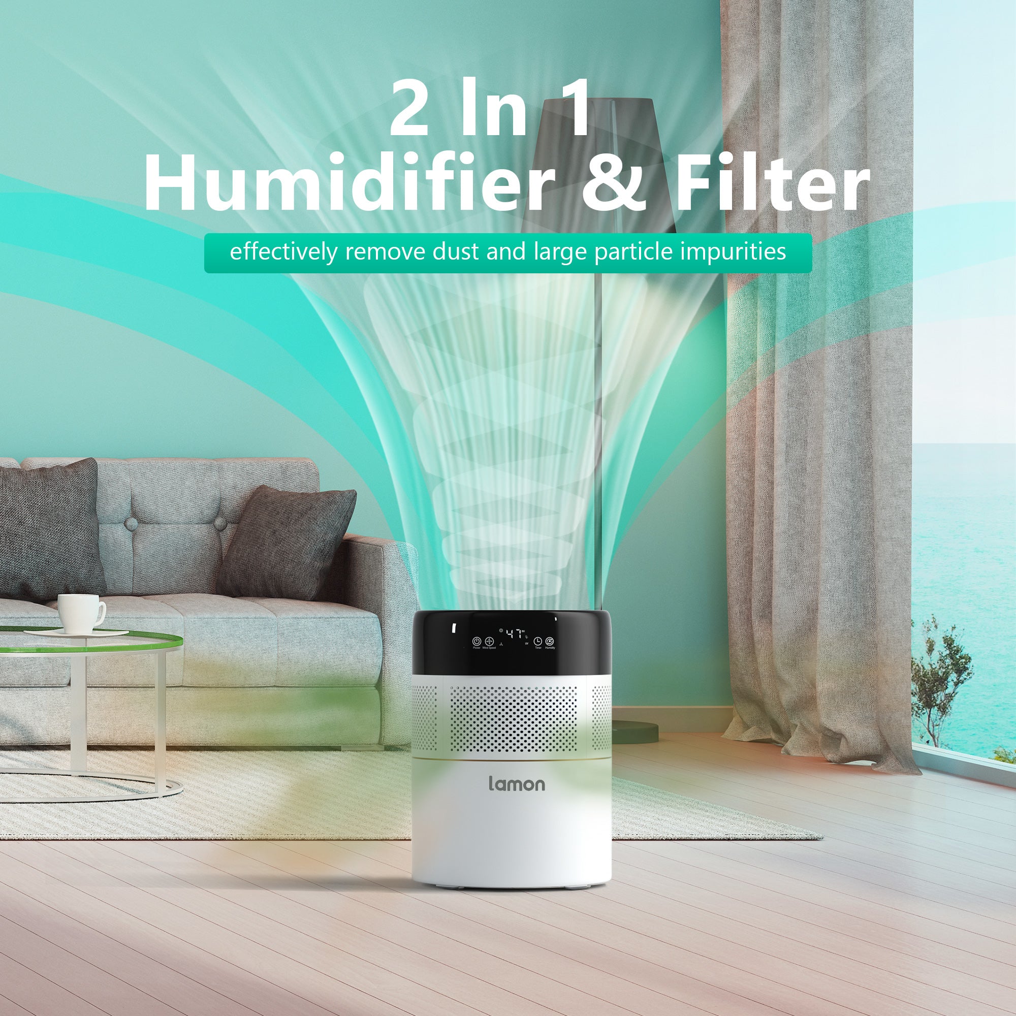 Lamonยฎ MistZero Evaporative Humidifier with ๐๐ & ๐๐ง๐ข๐จ๐ง & Ag+๏ผ4.5L,400ml/H