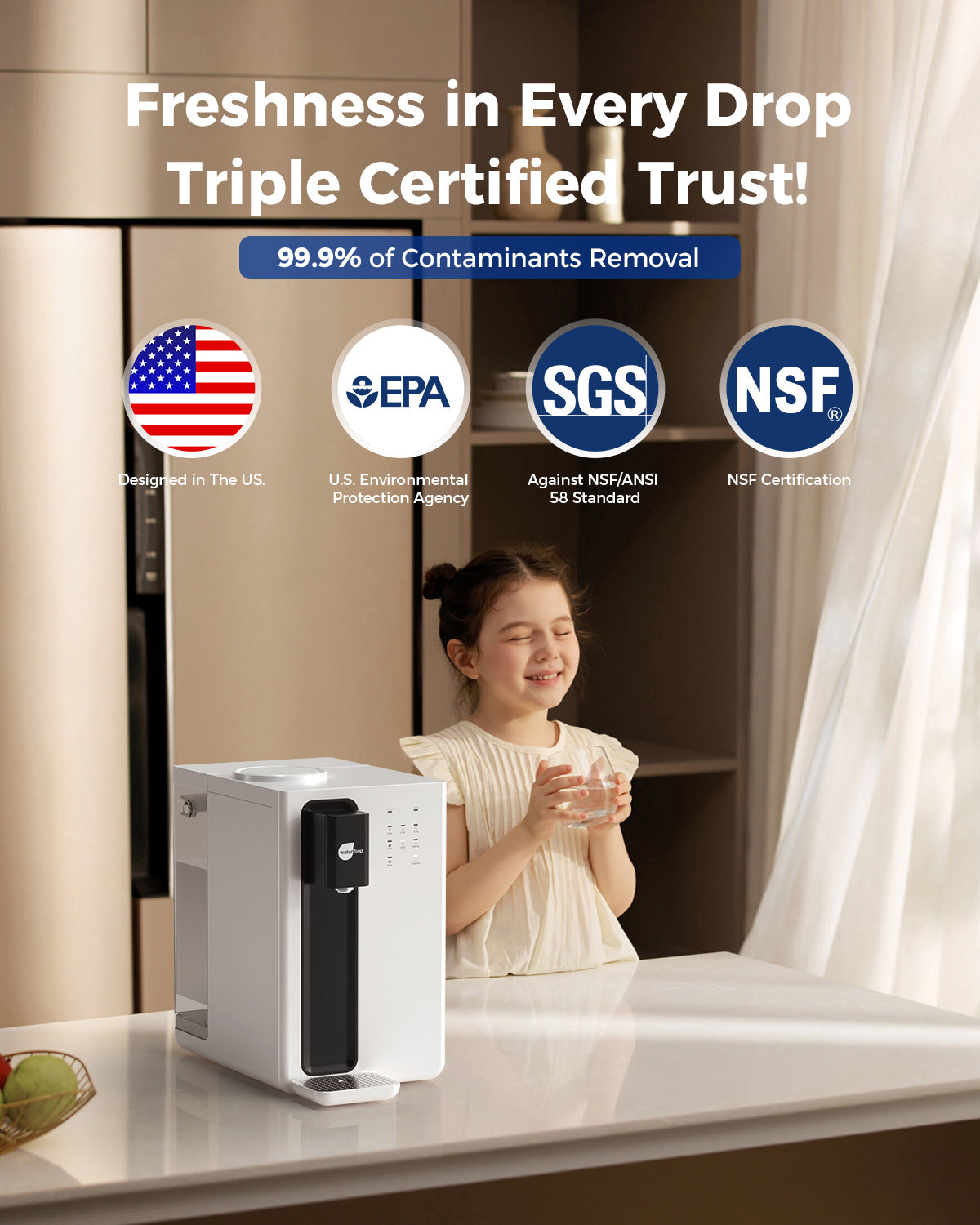 WaterFirst® Dr.Water Y Countertop Reverse Osmosis Water Filter, 5 Stage RO Water Filtration System, Water Purifier for Home, 3: 1 Pure to Drain, NSF/ANSI 58 Certified, BPA Free,No Installation