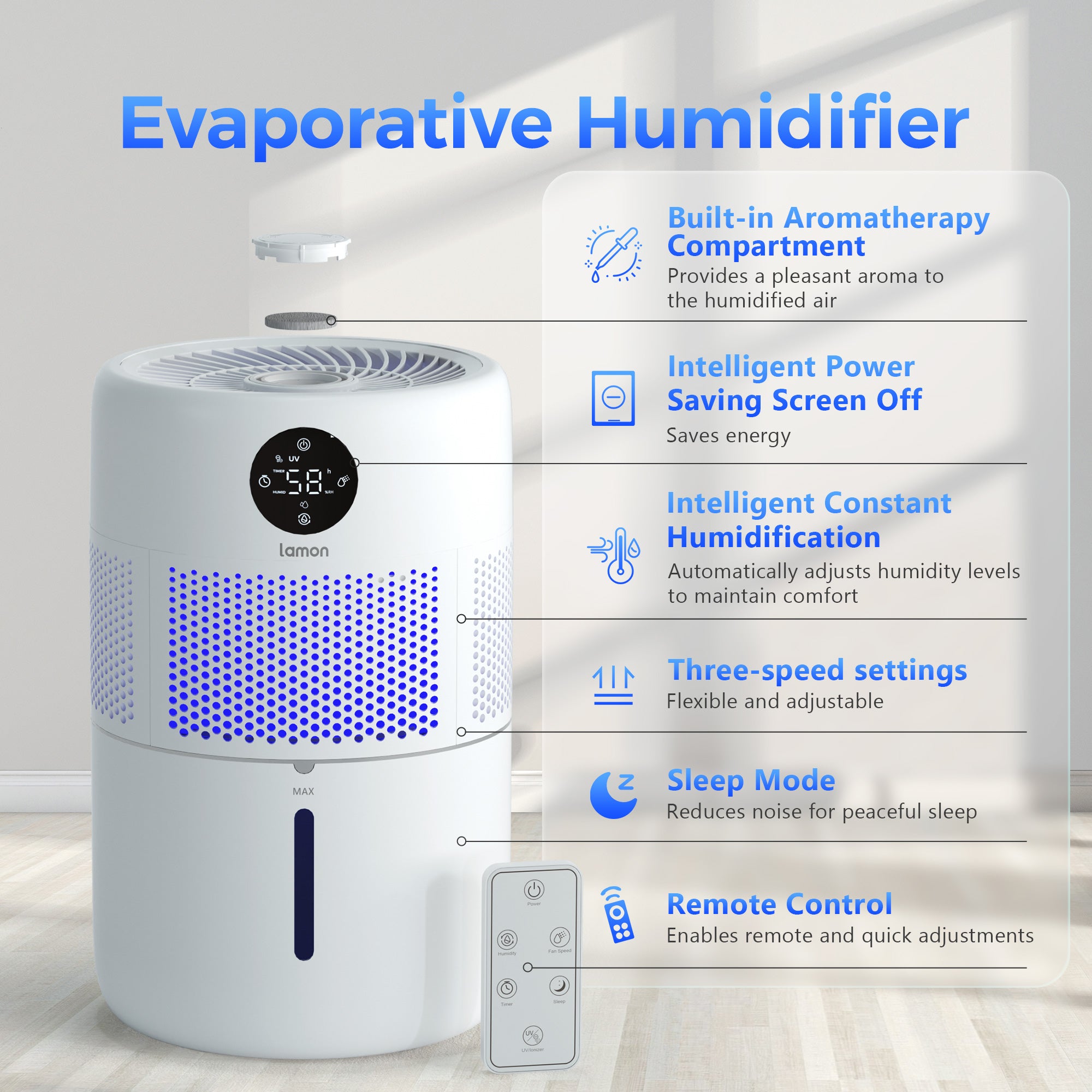 WaterFirst Lamon MistZero S Humidifiers for Bedroom 400ml H Cool Evaporative Humidifier for Home